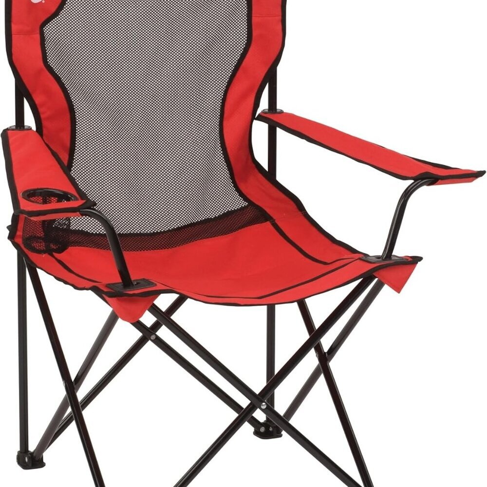 Broadband Mesh Quad Camping Chair with Carry Bag & Cup Holder, Cooling Mesh Back